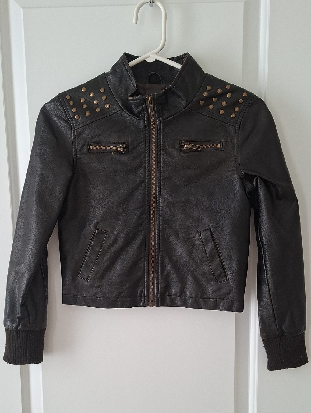 Faux Leather with studs Distressed Vintage Inspired Moto Girl Lined Jacket